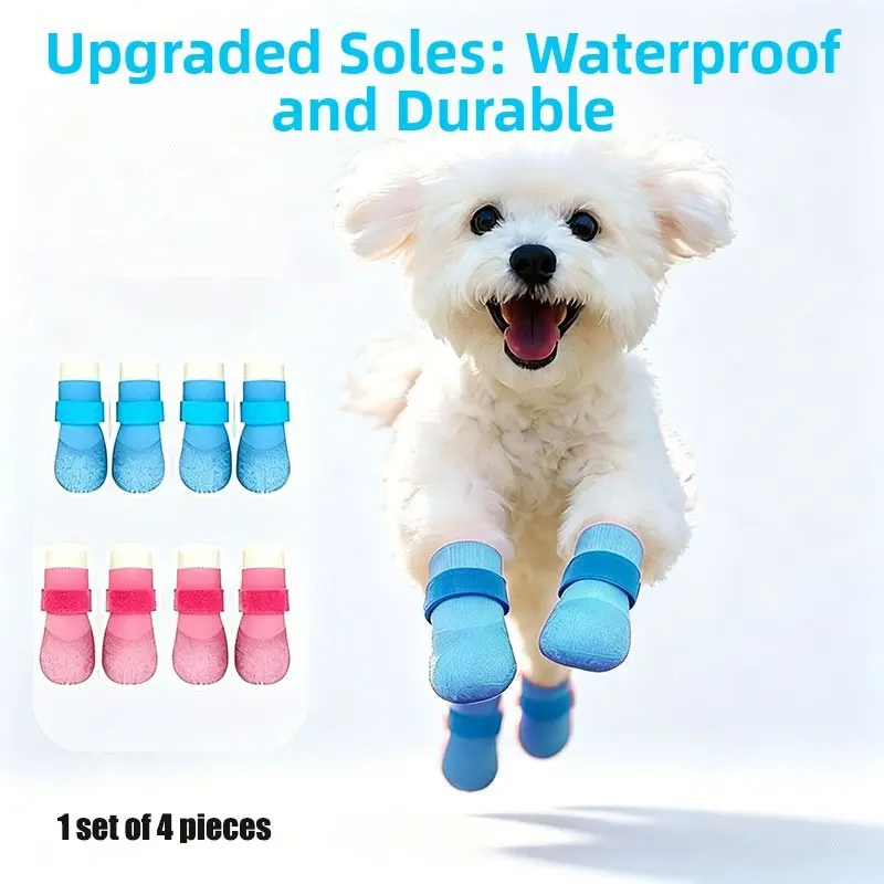 Set of 4 Pet Shoes, Puppy Shoes, Kitten Shoes for Dogs & Cats, Non-Slip Waterproof Soft Sole, Durable Medium Size, /blue, Ideal for All Seasons