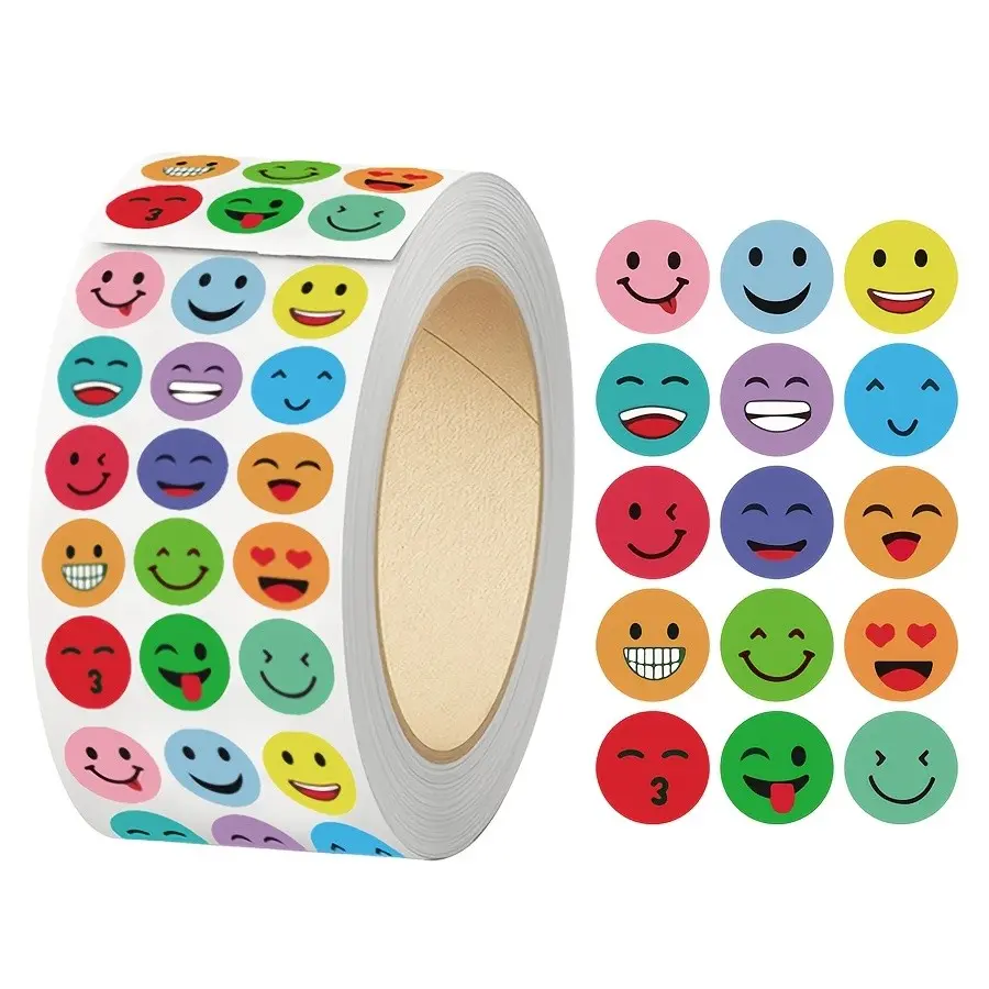 500 Round Emoji Stickers Roll, Multi-Color Decorative Labels for Packaging, Sealing, Diaries, Daily Organization, Fun & Practical