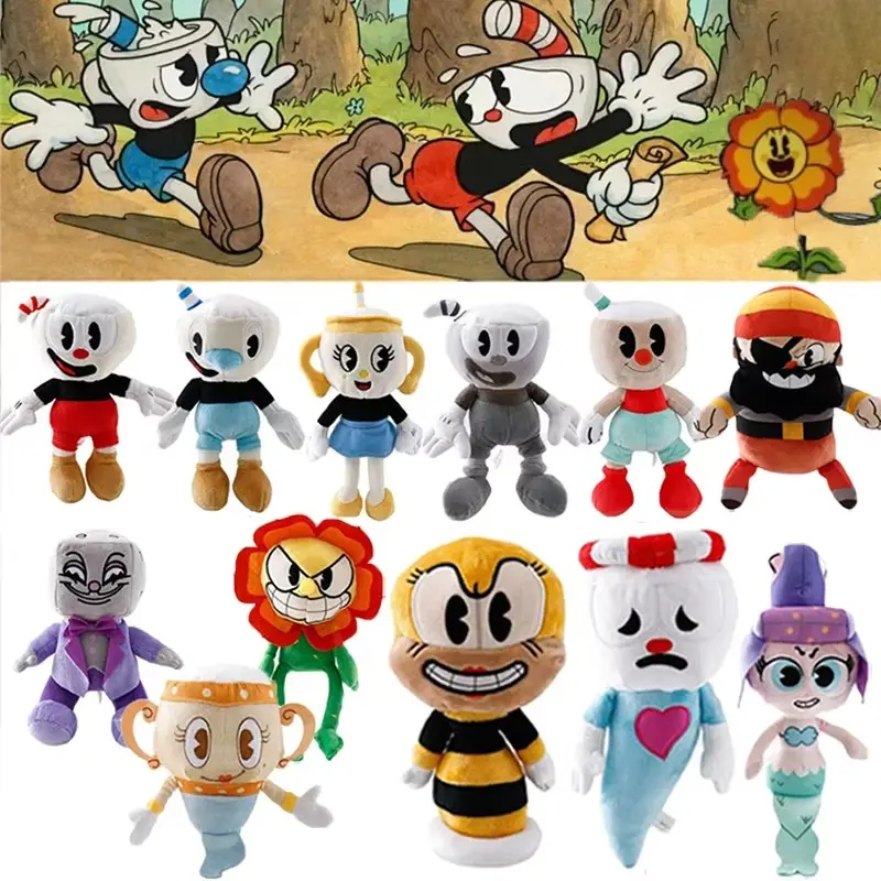 25cm Cuphead Plush Toys - Collectible Soft Animal Stuffed Animal Collectibles, Mugman, The Devil, Legendary Chalice Plushie Dolls, Soft Cuddly Gift Stuffed Pillow for Children Christmas Gifts, Cuddly Doll Gift