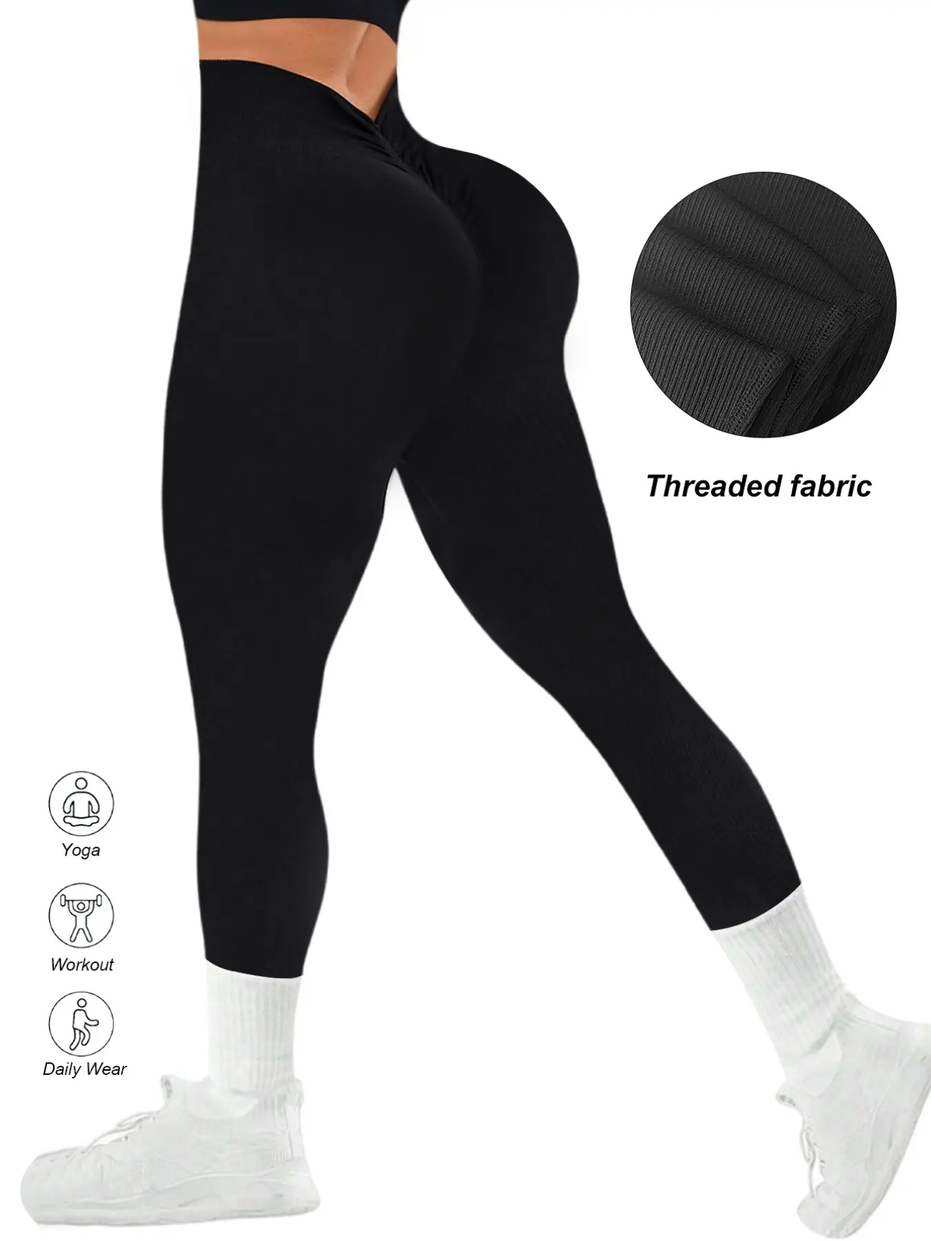 Women's Seamless Yoga Pants, High Waist Anti-Slip Slim Fit, V-Back Peach Butt Fitness Leggings, Stretchy Soft Leggings, Outdoor Running Workout Bottoms