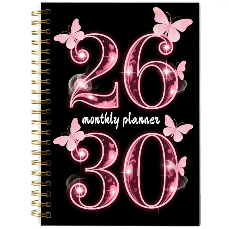 2026-2030 Monthly Planner/Calendar - January 2026 to December 2030, 5-Year Monthly Planner, Pink Butterfly Themed Cover Design Notebook, Yearly and Daily Calendar Planning, Monthly Tabs, 60-Month Calendar, 5.5 x 8.3 inches, Thickened Paper, Elastic Cover,