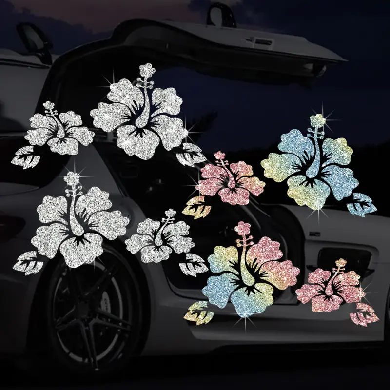 Women's Glitter Floral Car Decoration Set - Cute Hibiscus Rhinestone Decals, Waterproof Automotive Decals, Car Decorative Sticker for Bumper & Window (Sports & Outdoor Camping & Hiking Hammock Accessory), Decal For Cars, Vehicles