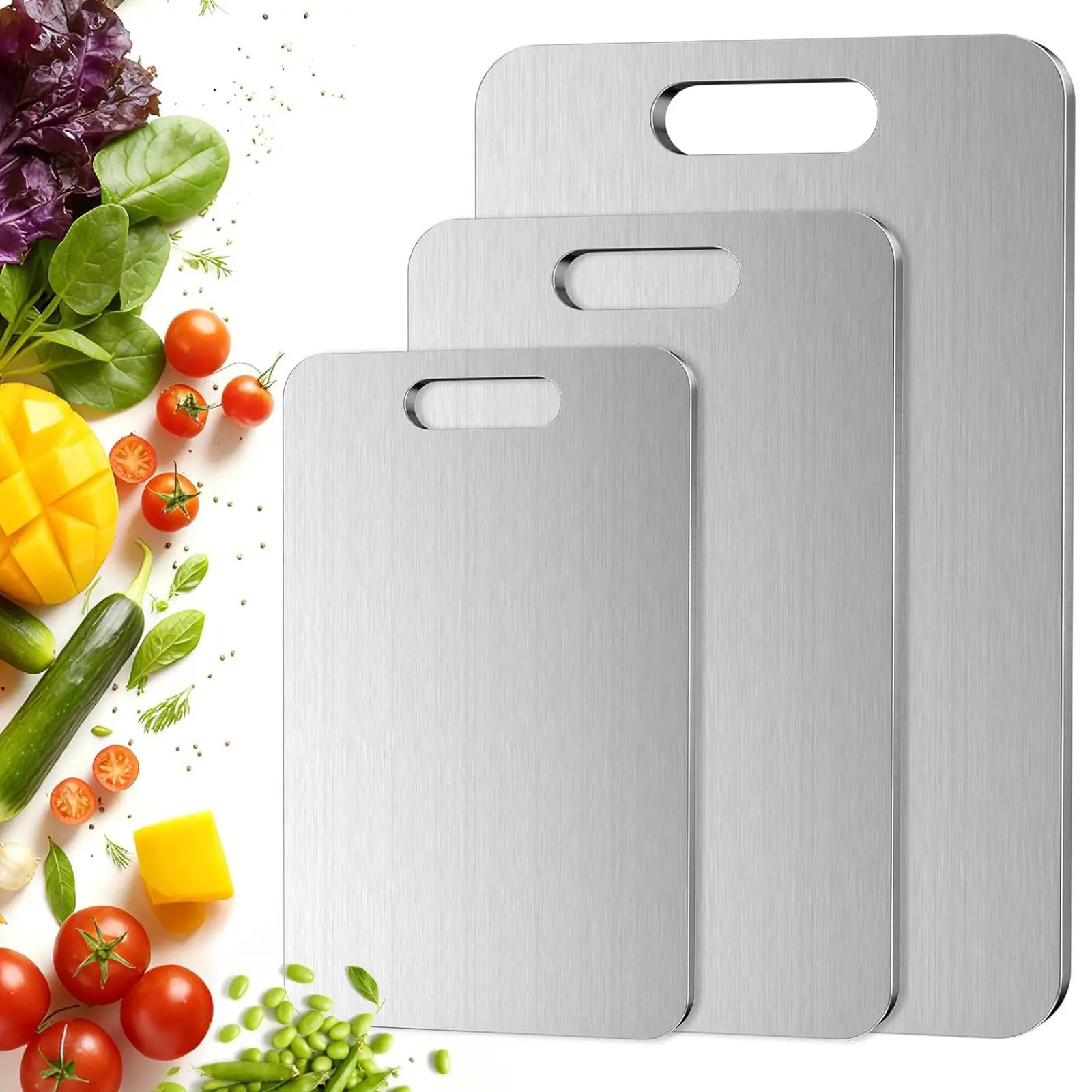 Stainless Steel Cutting Board with Lip, Large Metal Chopping Board with Counter Edge, Dishwasher Safe Non-Slip Pastry Board for Meat Vegetables & Baking