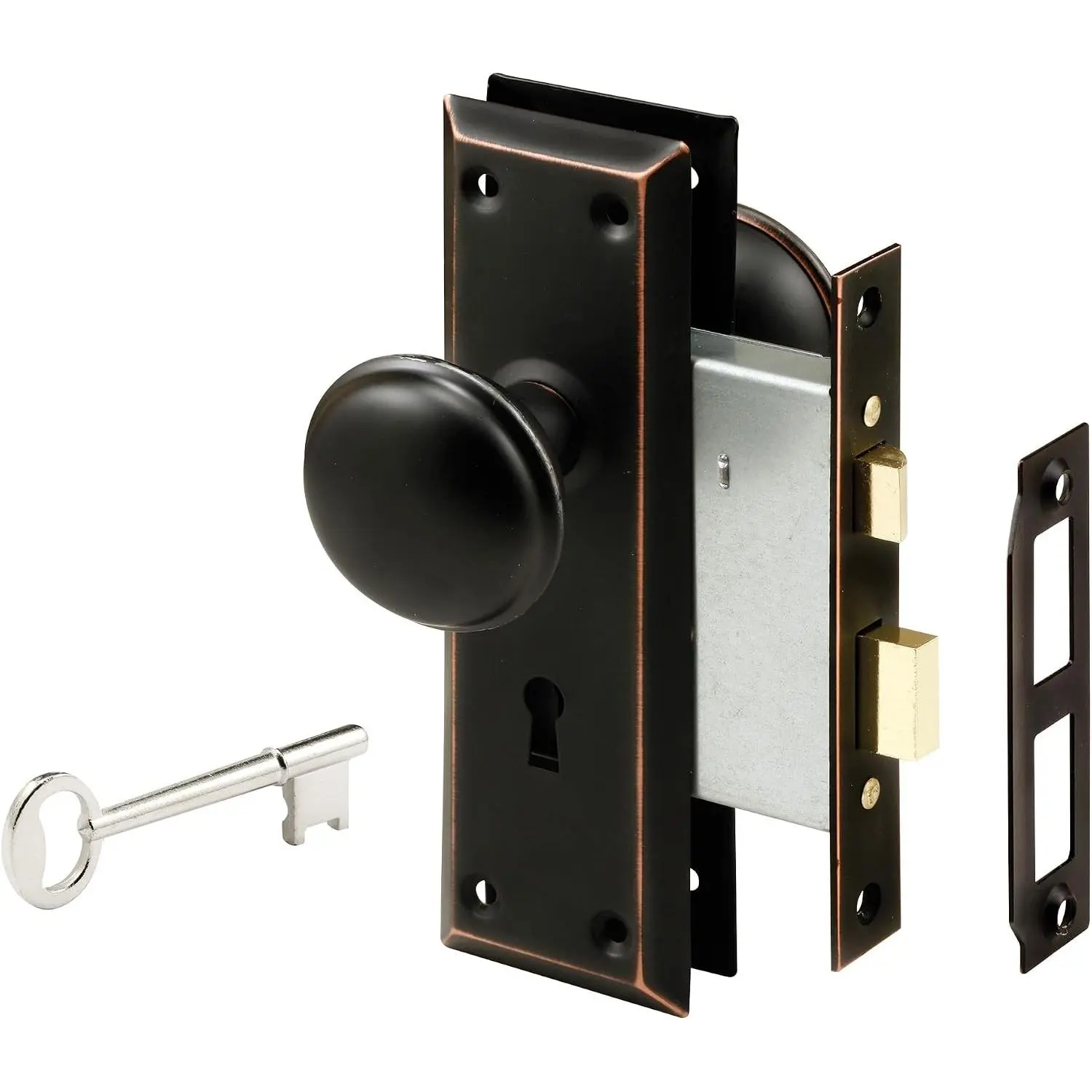 E 2495 Mortise Keyed Lock Set with Classic Bronze Knob, Replacement for Broken Antique Lock Sets, Fits 1-3/8 in.-1-3/4 in. Interior Doors (Single Pack)Gift
