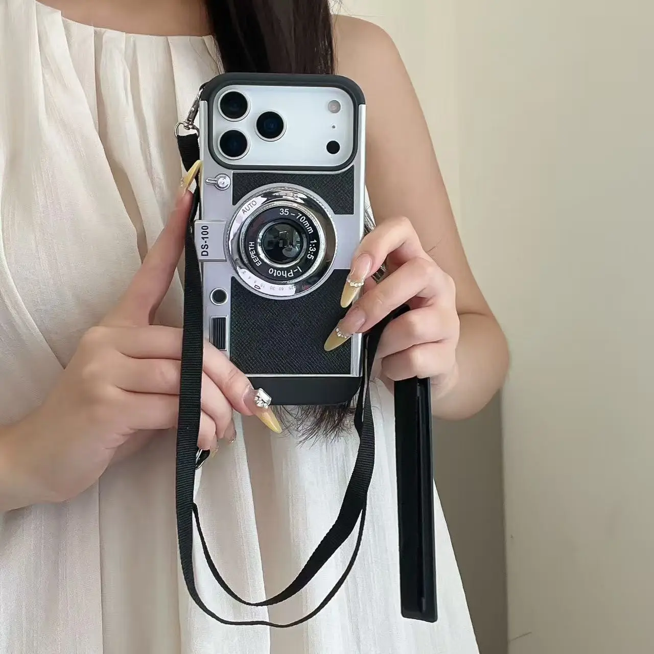 Vintage Camera Design Phone Case with Strap, Decorative Smartphone Protector, Fits iPhone X to 17 Pro/max, Customizable Anti-Drop Protective Cover, Trendy and Unique Style