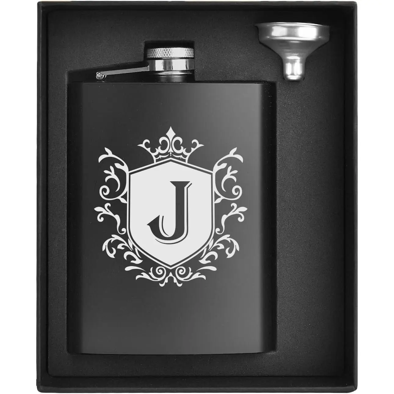 Flask for Men with Initials Engraved Stainless Steel Whiskey Hip Flasks for Liquor with Funnel 8 OZ Monogrammed Groomsmen Gifts Personalized Christmas Birthday Gifts for Him Dad Letter J