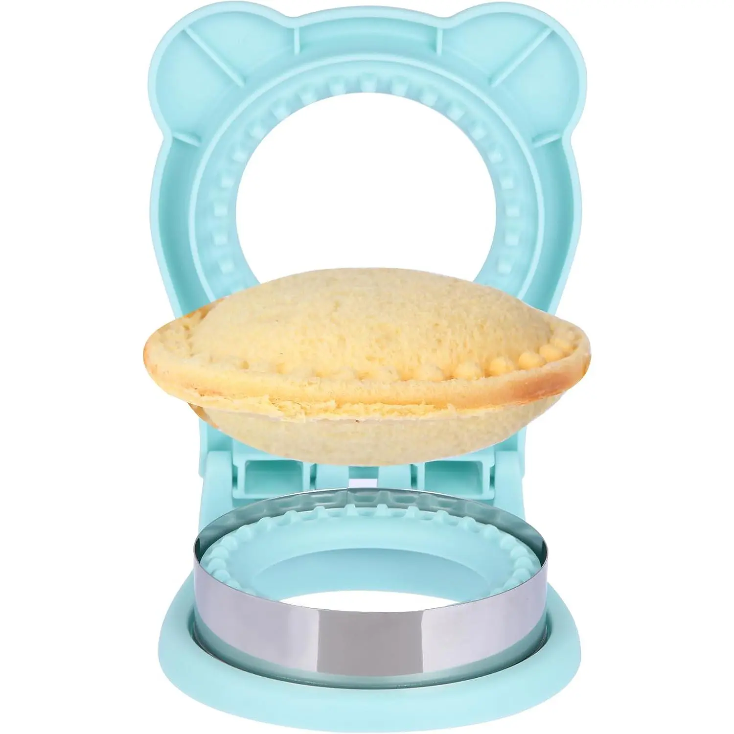 Compact Kitchen Stainless Steel Uncrustable Sandwich Cutter and Sealer - 2 for 1 Circle Shape Round Crimper for Baking, Meal Prep, School Snacks (Light Blue)