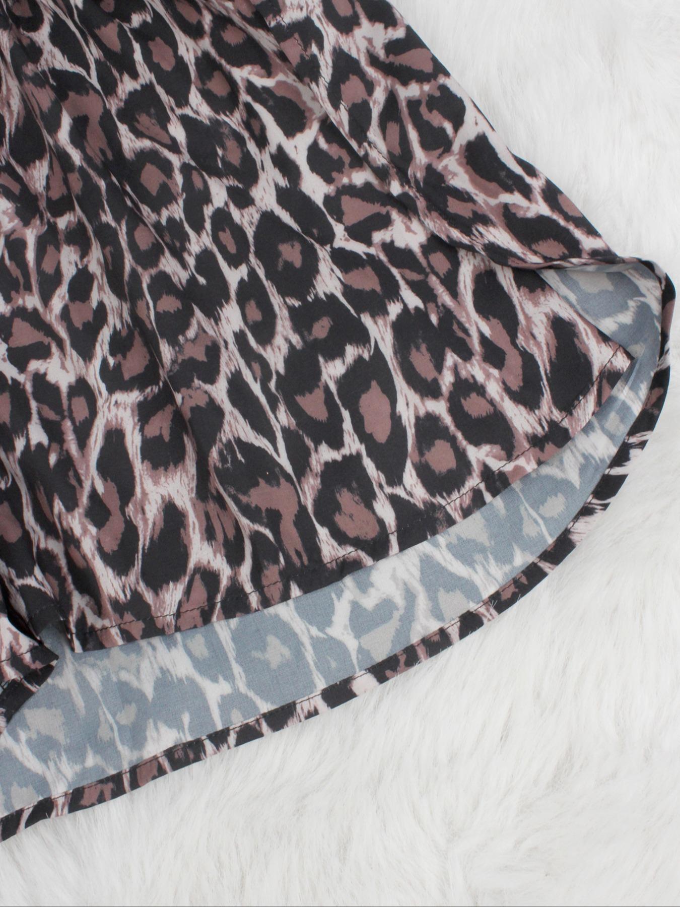 Women's Leopard Print Crop Top & Shorts Pajama Two-Piece Set, Casual Comfortable Loungewear Set for Women, Women's Sleepwear for Summer