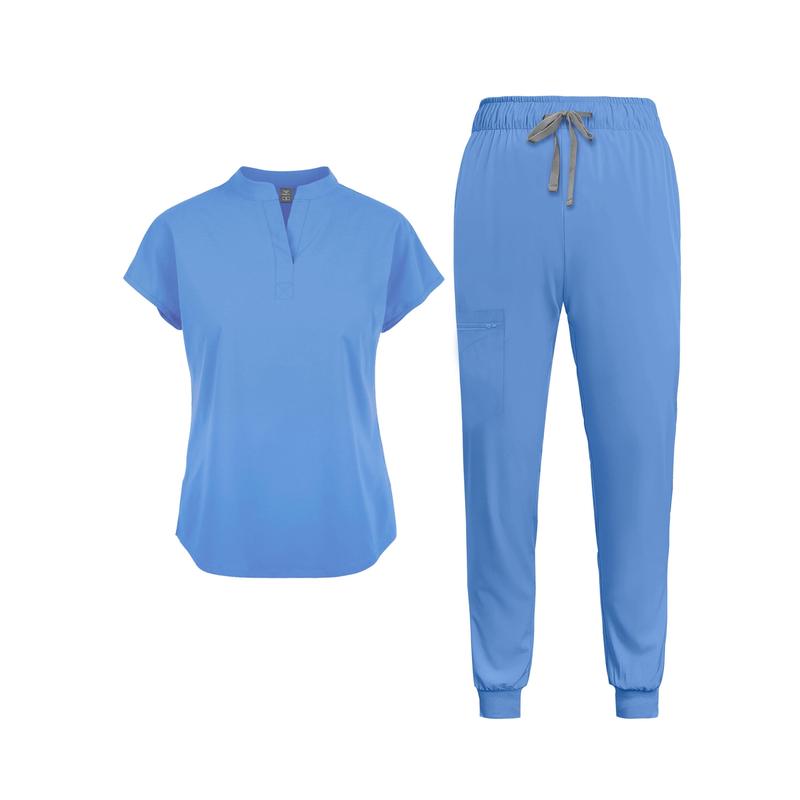 Scrubs Set for Women Nurse Uniform Jogger Suit Stretch Top & Pants with Multi Pocket for Nurse Esthetician Workwear Clothes Womenswear Fitted Minimalist Women's Workwear