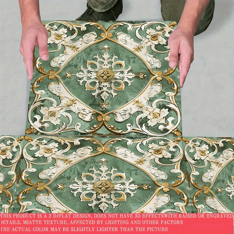 10pcs 2D Flat PVC Leather Floor Stickers, Self-Adhesive Vinyl Floor Tiles, Mexican Style Geometric Floral Patterns, Suitable for Kitchen, Bathroom, Balcony, Living Room, Bedroom Floors And Wall Decoration, 11.81*11.81Inch