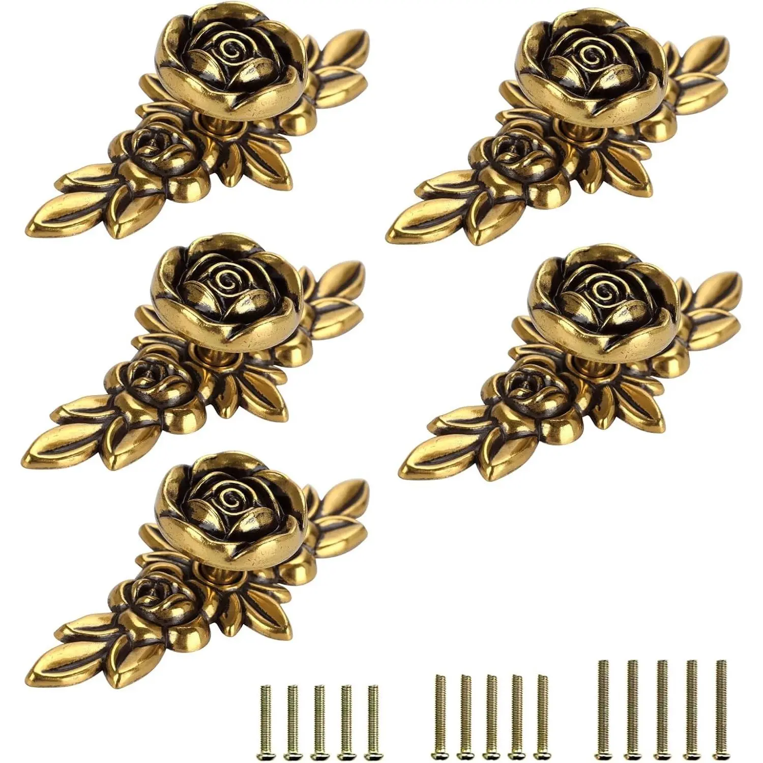5 Pack European Style Decorative Cabinet Knobs with Backplate, Antique Metal Floral Ivory Drawer Pulls Handles for Dresser Cupboard DoorsGift