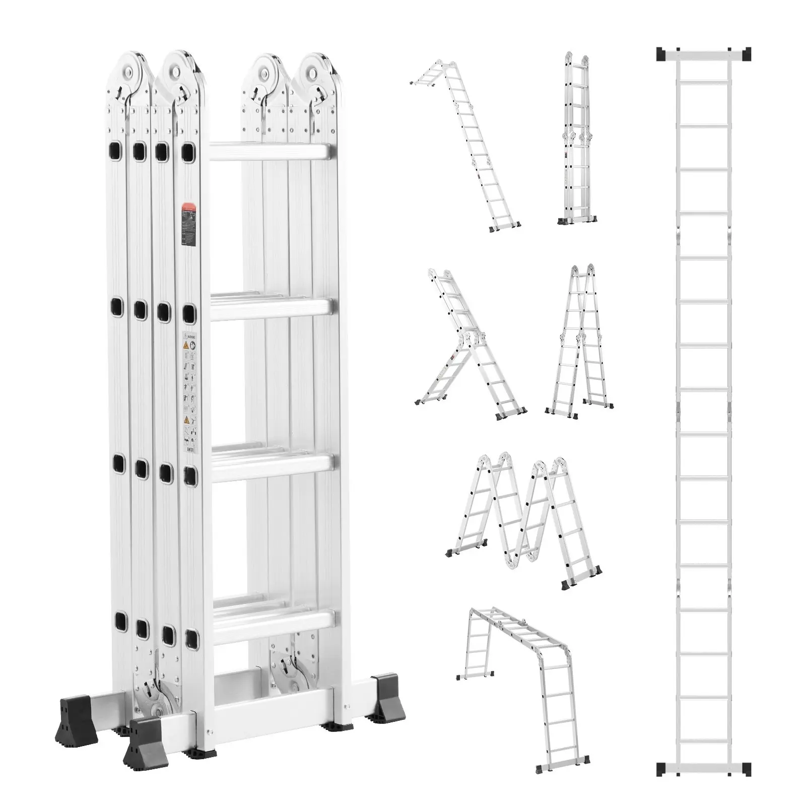 Aluminum 7-in-1 Multi-Purpose Folding Ladder, 4-Step Adjustable Ladder with 15.5ft Reach, A-M-L Shapes, Portable Work Platform, Non-Slip Feet, Folded Compact Design, Ideal for Home Improvement & Painting