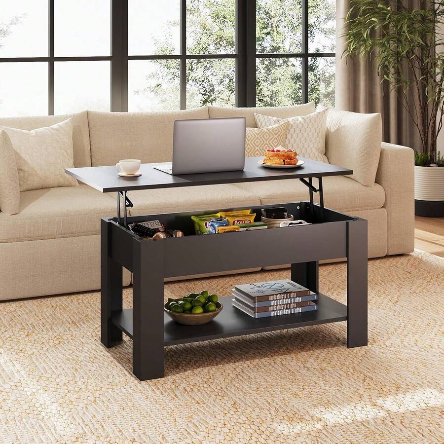 39" Rustic Style Coffee Table, Lift Top Design with Hidden Compartment & Storage Shelf, Space-Saving Organizer for Living Room, Office Reception Room, Home & Office Use