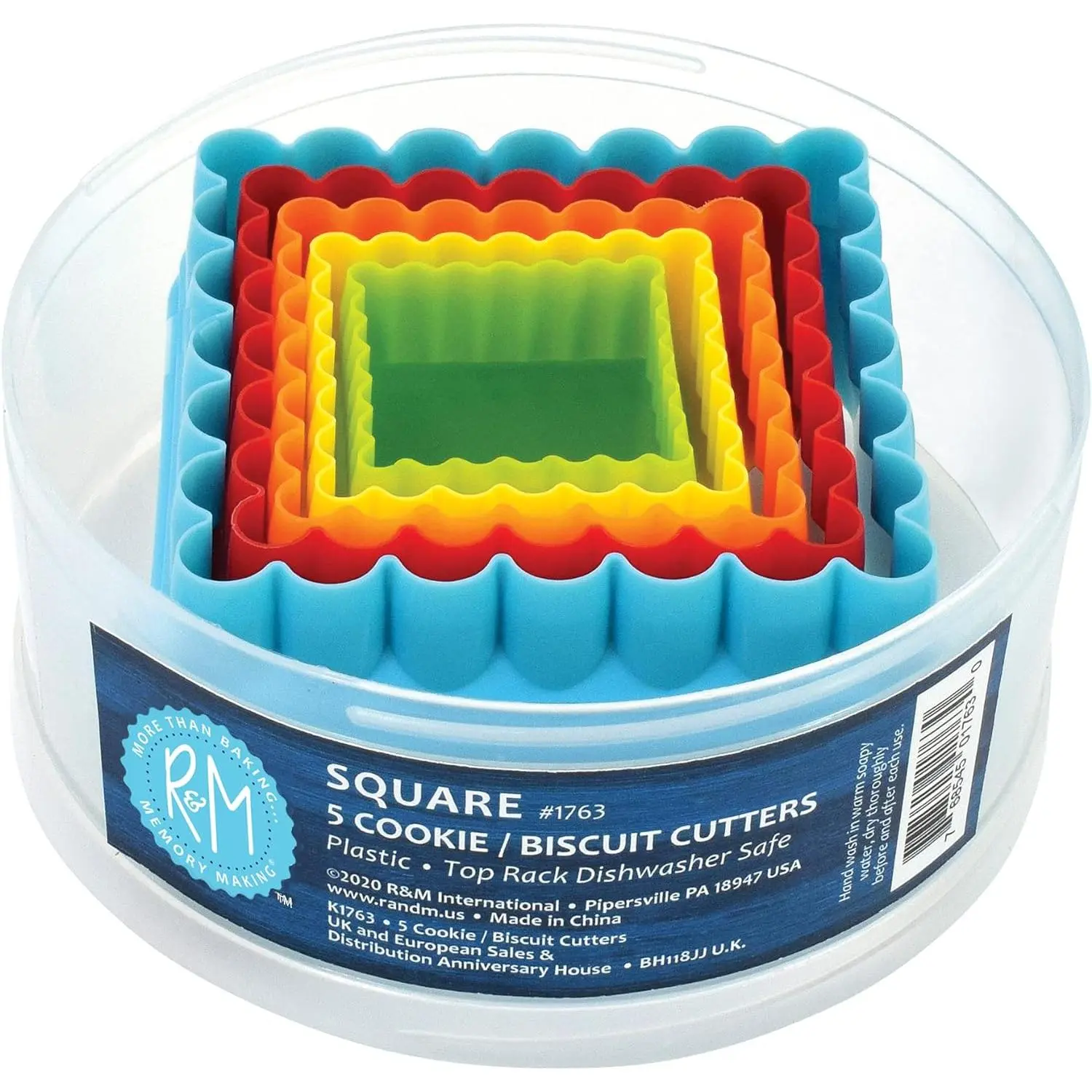 International Square Cookie and Biscuit Cutters,  Sizes, Bright Colors, 5- Set