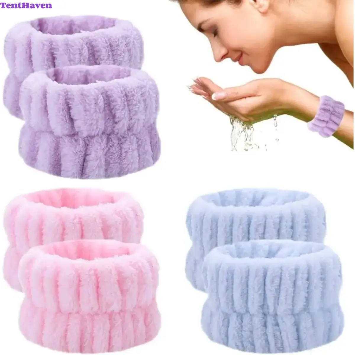 3-Pack Microfiber Wrist Bands For Face Washing, Water Absorbent Spa Wrist Wash Bands, Soft Fluffy Wristbands To Stop Water From Running Down Arms, Skincare & Makeup Washing Accessories