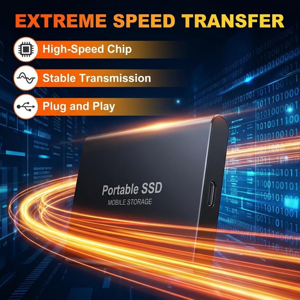 2026  Portable External SSD 1TB/2TB USB 3.2 Type-C High Speed Solid State Drive for PC Mac | Ultra Fast Transfer, Silent Operation, Plug and Play, Mobile Storage