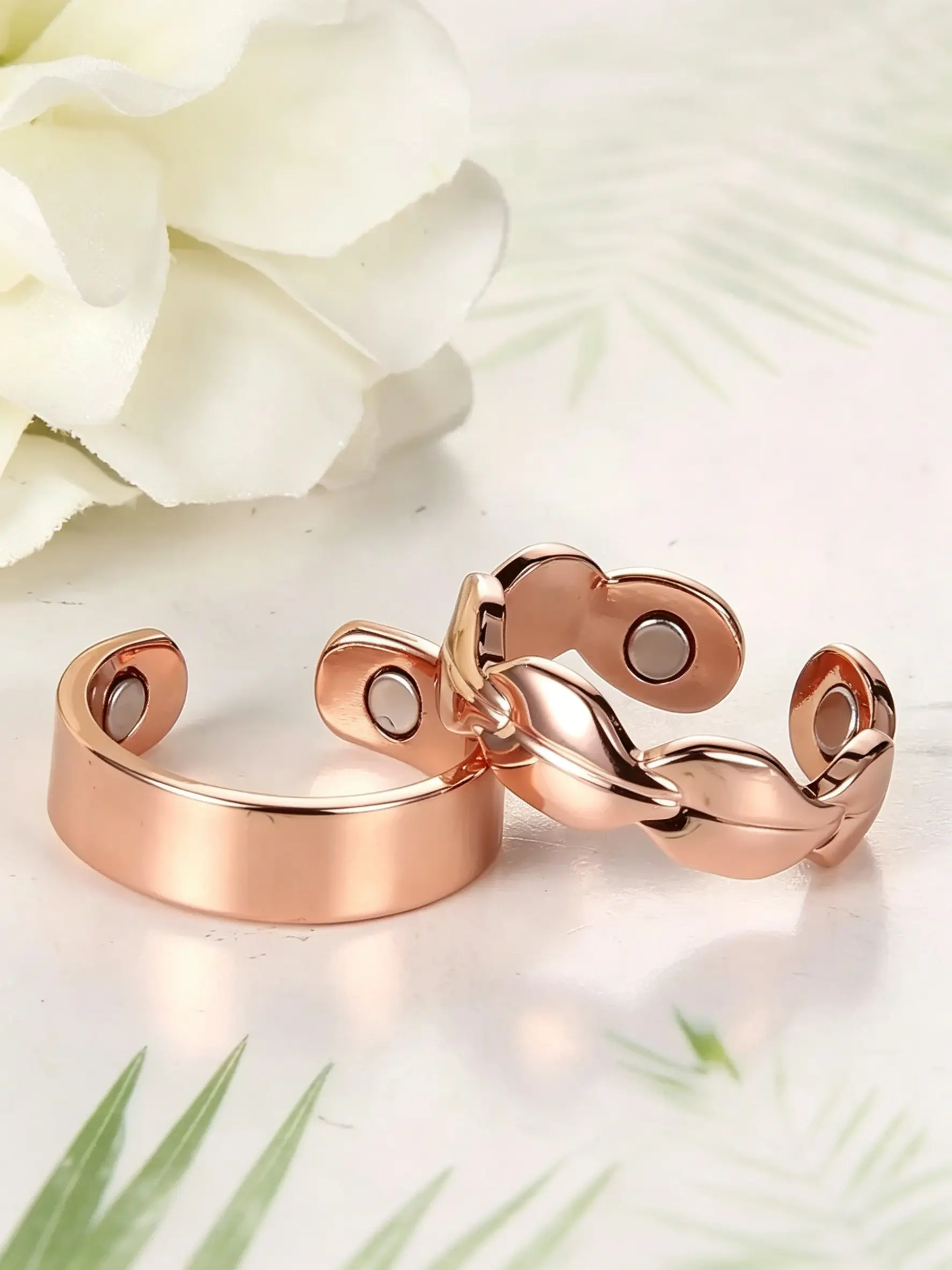 Elegant 2-Piece Couple Copper Magnetic Rings, Unisex Adjustable Copper Band Set, Heart Design Fashion Jewelry, Perfect Birthday Gift