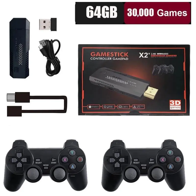 X2 Wireless Retro Game Stick, Plug-And-Play Video Game Console with Dual 2.4g Controllers, Extensive Classic Games Library, Perfect Gift