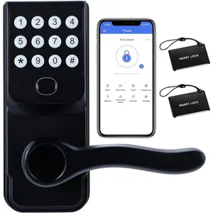 Keyless-Entry Fingerprint  Door Lock:  Digital  Lock with Code Passcode, Electric Door Knob, Biometric Door Handle,  for Exterior/Interior/Entry/Bedroom Doors (Black)