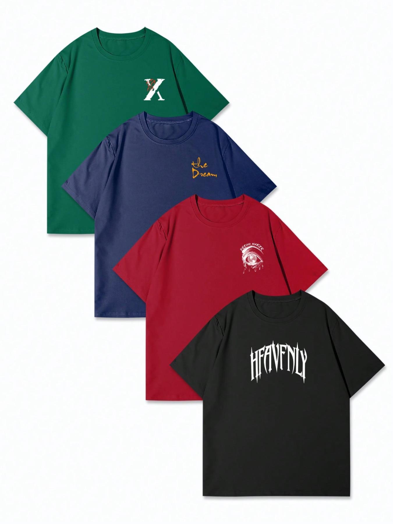 Men's Letter Print Short Sleeve Tee, Regular Fit Casual Crew Neck T-shirt for Daily Wear, Men's Top for All Seasons