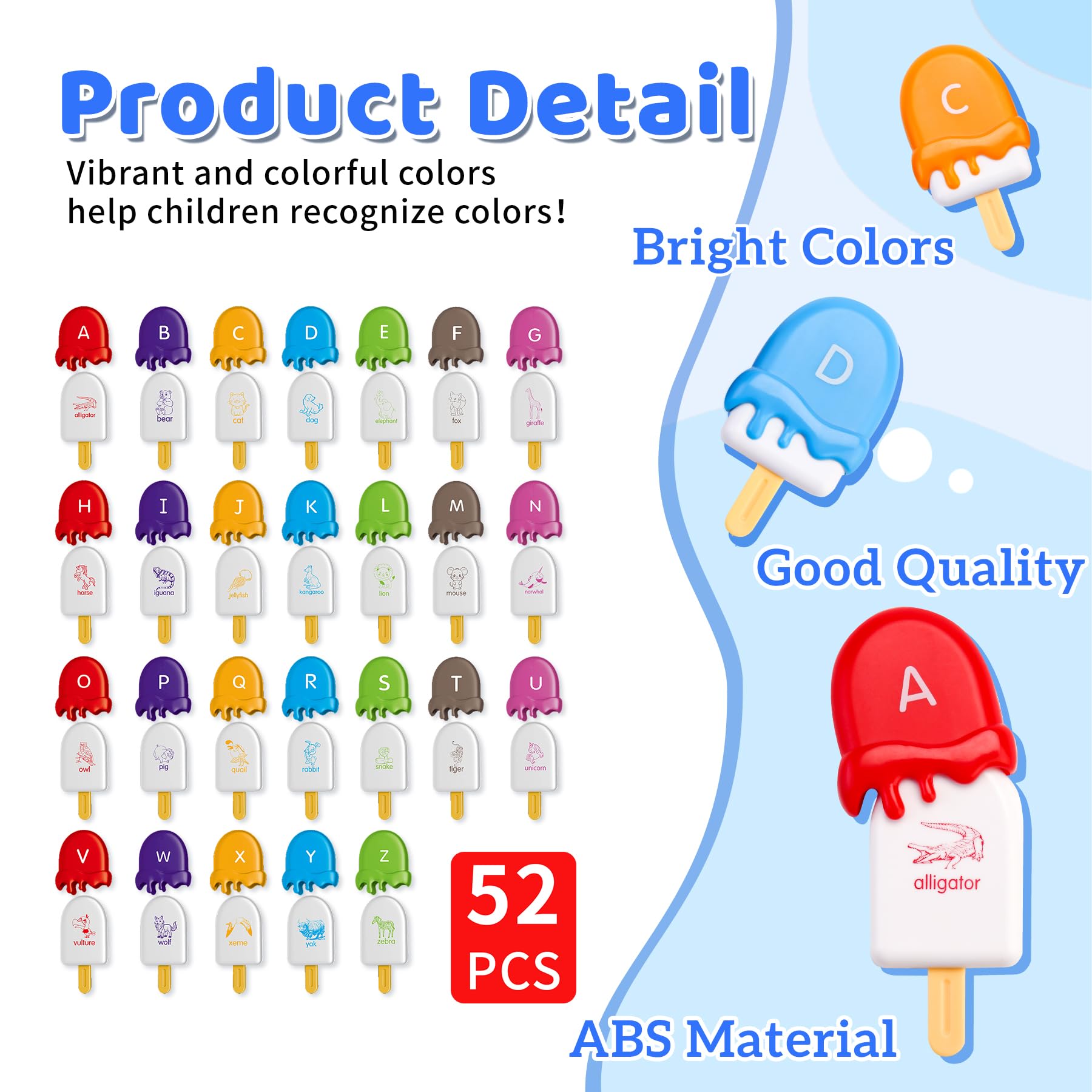 Ice Cream Shaped Building Blocks, Math Learning Blocks, Number Counting Blocks, 52pcs/set Colorful Ice Cream Letter Toy, Early Education Learning Toy for Teens, Birthday Gift, Learning Materials