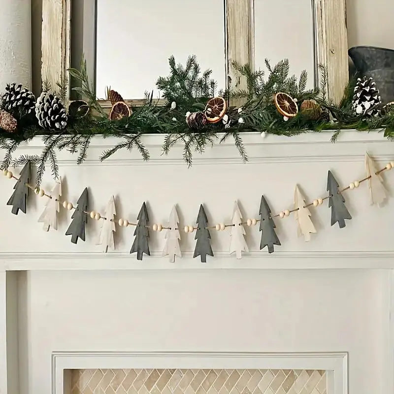 Perfect Christmas Decorations, Wooden Bead Garland with Tree Design, Winter & Holiday Home Decoration, Unique Gift Idea