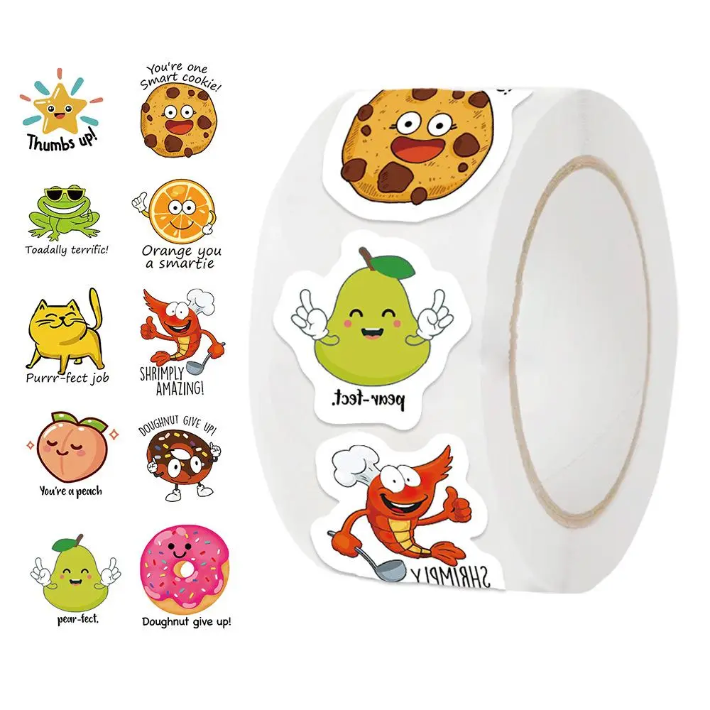 Cartoon Fruit Pattern Sticker (500pcs/roll), Sticker Rolls, Motivational Reward Sticker for Kids Classroom, Positive Encouragement Sticker for Teachers Students
