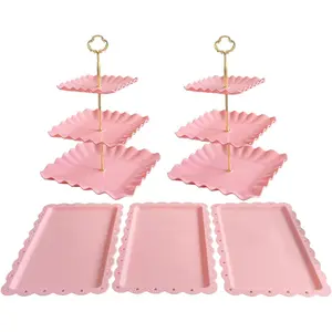 5 count Cupcake Stand Set -  Plastic Dessert Table Display Set, 2x  Square 3 Tier Cupcake Display Stands Cookie Tray Rack Serving Tower & 3x 14 in Plastic Trays for Wedding  Shower  Party