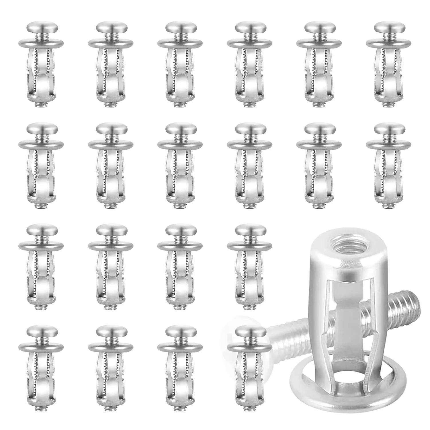 20 count M4 x 20 Hollow Door Anchor Set, Metal Cavity Fixing Anchors for Aluminium Cladding, Steel Pipe, Iron Sheet, Plastic Sheet (8 * 16MM)