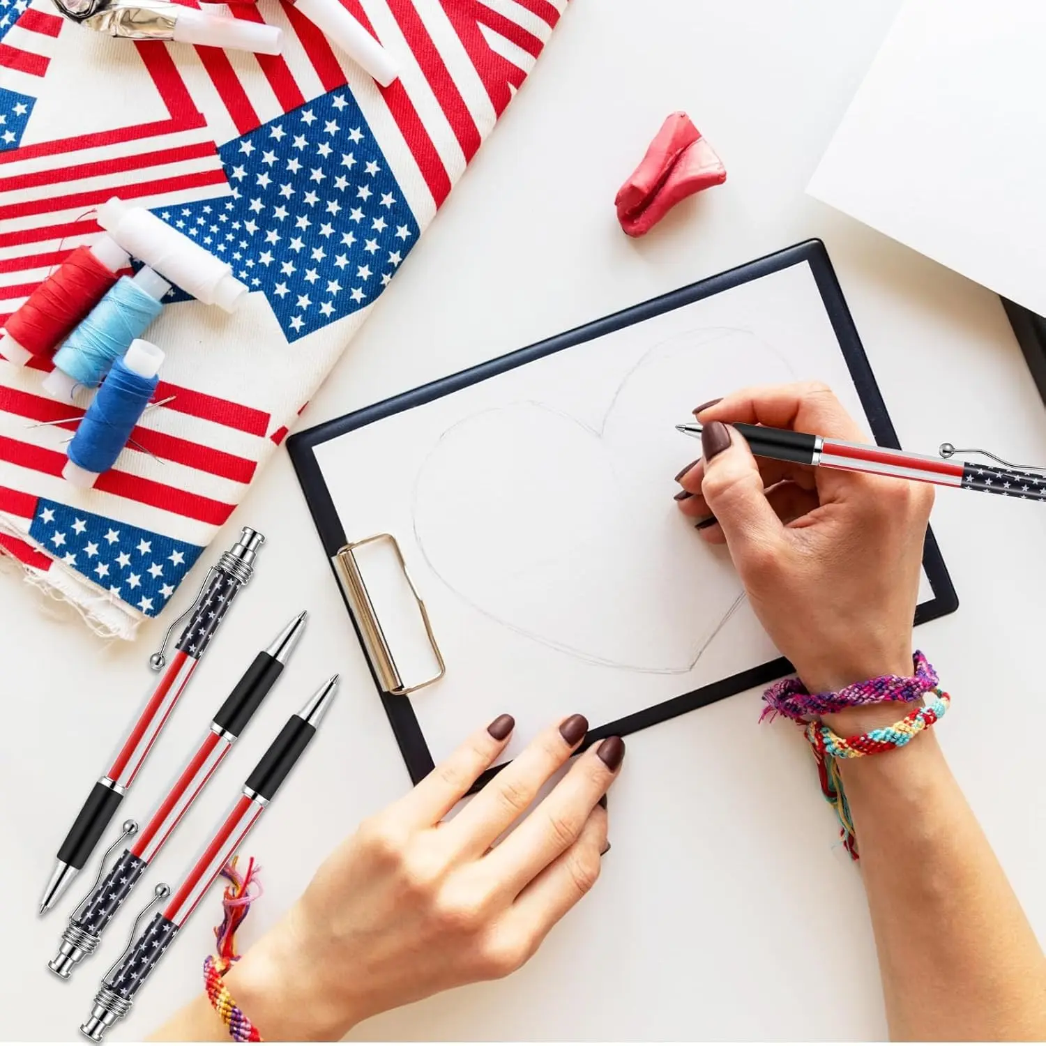 10-Pack American Flag Ballpoint Pens, Patriotic Theme, 1.0mm, Ideal for Writing, Signing, Home Office, Back-To-School, Christmas Gifts