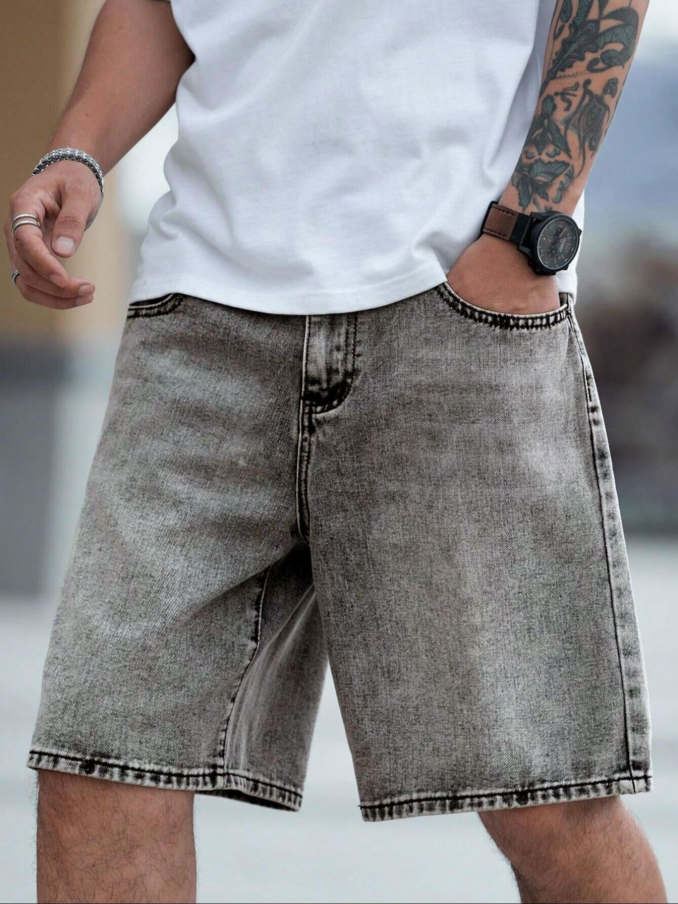 Men's Solid Color Denim Shorts, Loose Casual Fashion Comfy Shorts for Summer, Men's Bottoms for Daily Wear