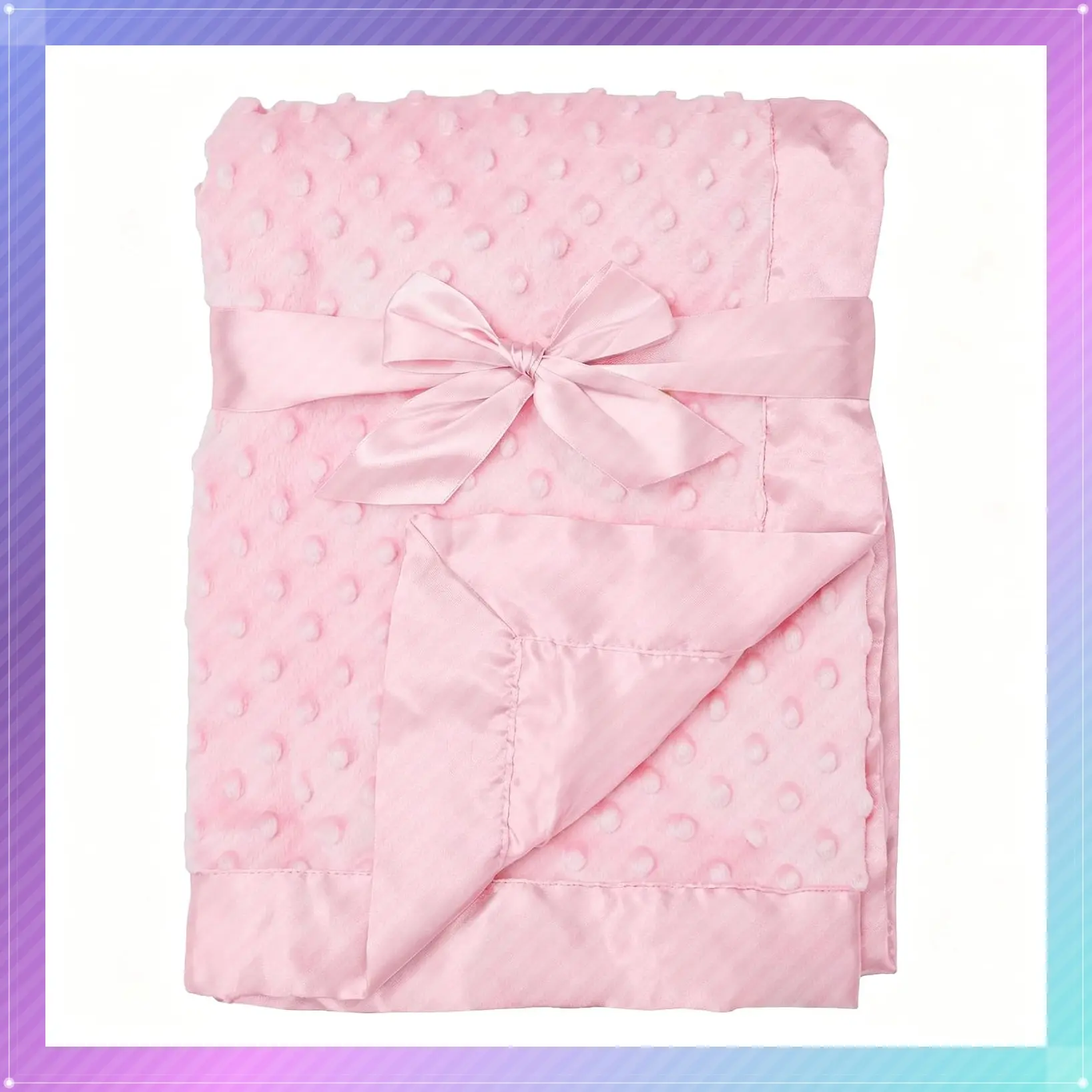 Heavenly Soft Chenille Receiving Blanket 30" x 40", 2-Layer Minky Dot & Silky Satin, Pink, Unisex BabyGift