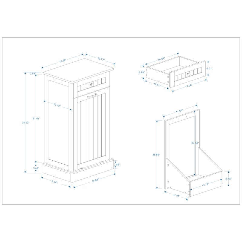 Modern Sideboard Black E1 MDF Tilt-Out Trash Cabinet with 1 Drawer & 1 Compartment for Kitchen Island & Laundry Storage Organizer UV Painted for Durability