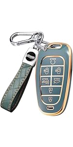for Hyundai Key Fob Cover with Keychain, Premium TPU Key Case Shell for 2024 2023 2022 Hyundai Sonata, Tucson, Santa Cruz, Remote Smart Car Key Fob Protector（5 Buttons Black）