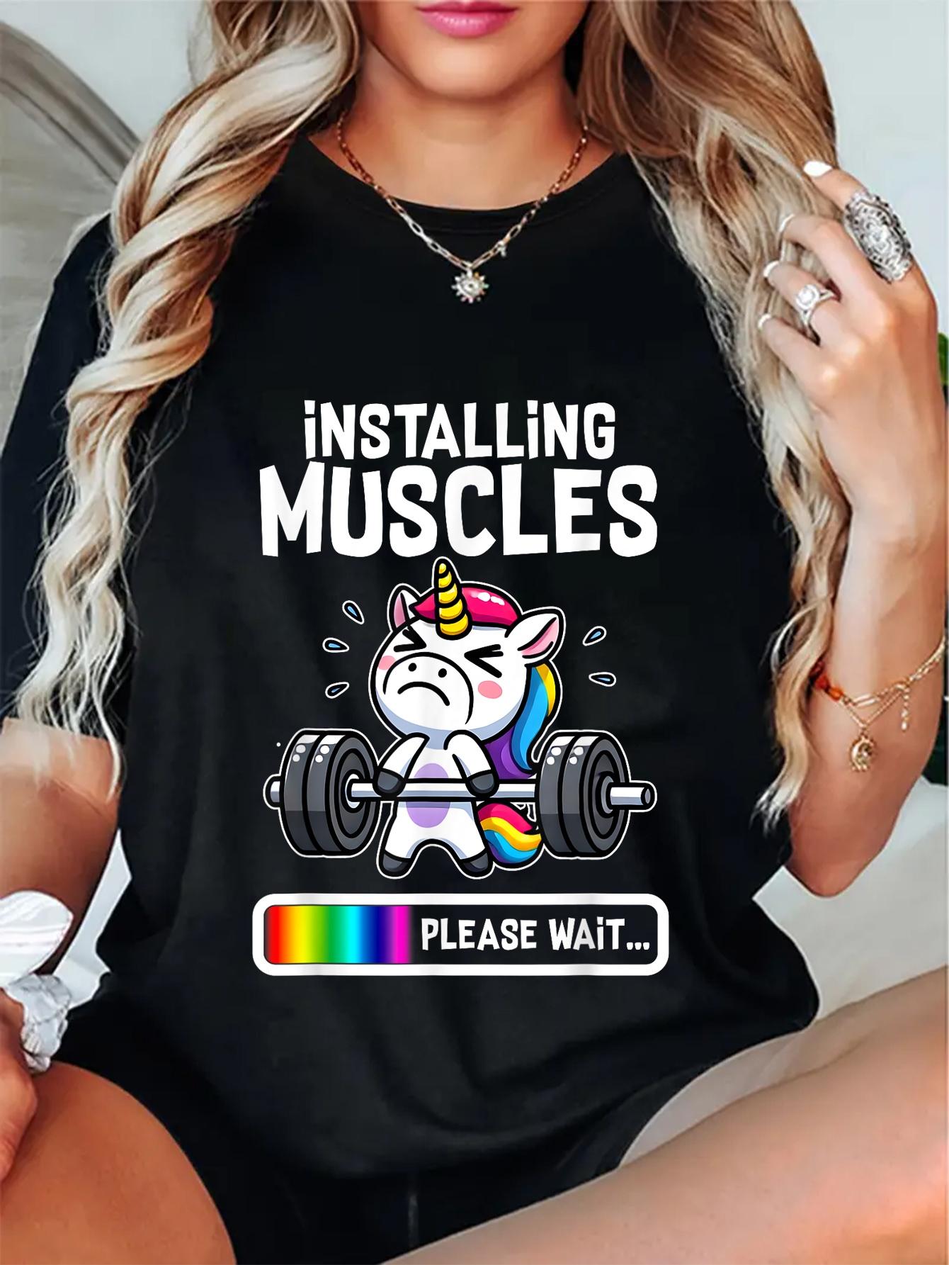 Funny Cute Unicorn Workout Gym Fitness Weightlifting Gift T Shirt for Women Men Teens Unisex Casual Summer Short Long Sleeve Top