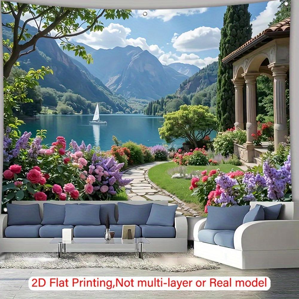2D Flat, 2D Flat Banner 1pc - Mountain and River Scenery, Multi-Functional Decorative Backdrop for Living Room, Bedroom, Photography Studio, Courtyard, and Large Events, Perfect Gift for Loved