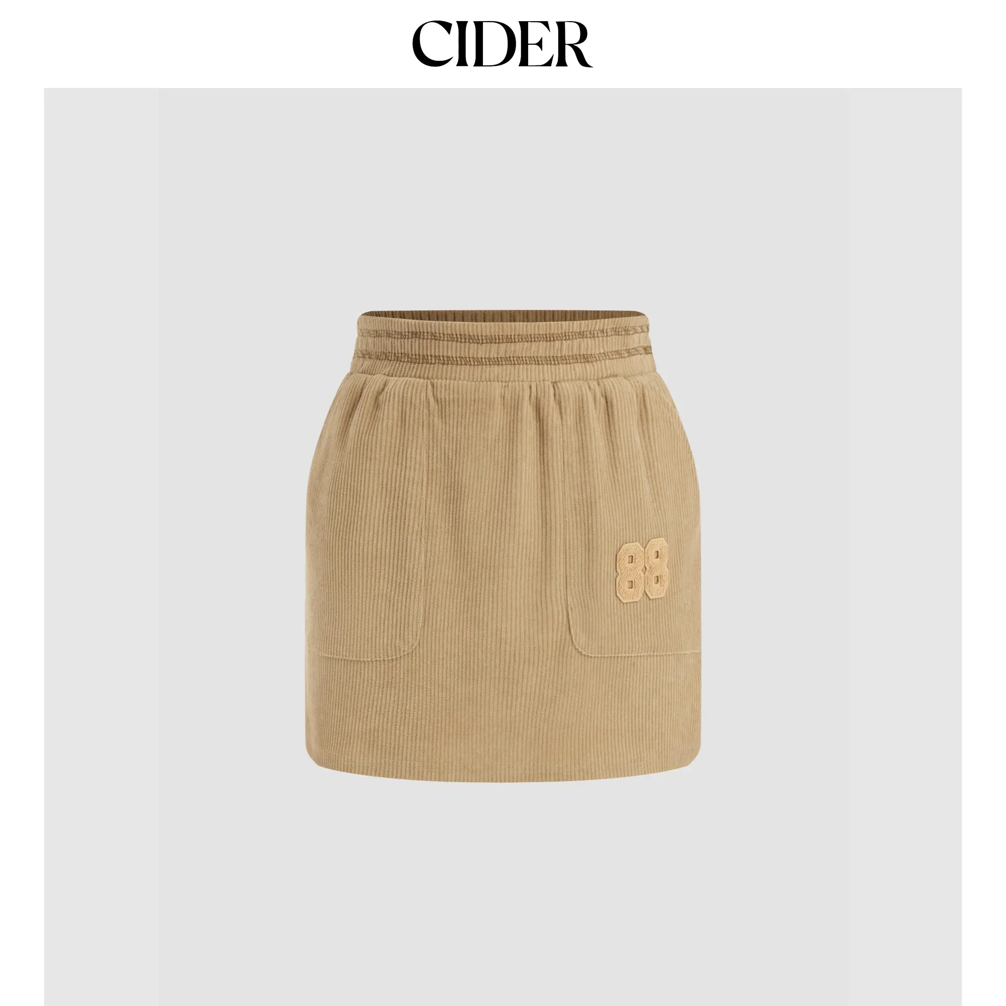 Corduroy Mini Elastic Waist Skorts for Women, Female Solid A-Line Above the Knee Skirt-Shorts with Pockets, Polyester