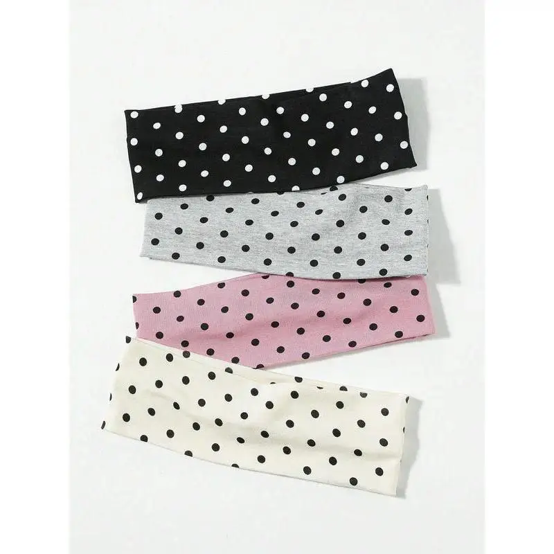 Women's 4-Pack Nylon Polka Dot Soft Headbands, Athleisure Sports Headbands for Thick Hair, Gym-Friendly Minimalist 1-Size Hair Accessories, Ideal Teen Girl Gifts, Soft Headband,summerwins,father'sdaygifts,campingessentials,campinggear