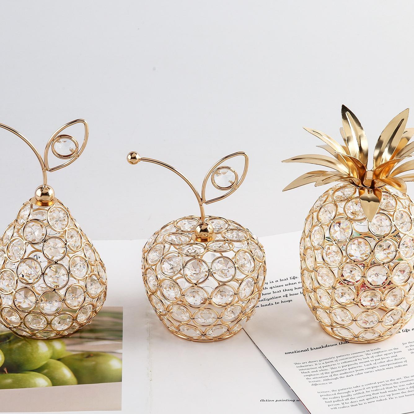 Creative Crystal Craft Fruit Ornament, Living Room Entryway Decor, Table Decoration, Apple, Pear, Pineapple Shapes Home Accent