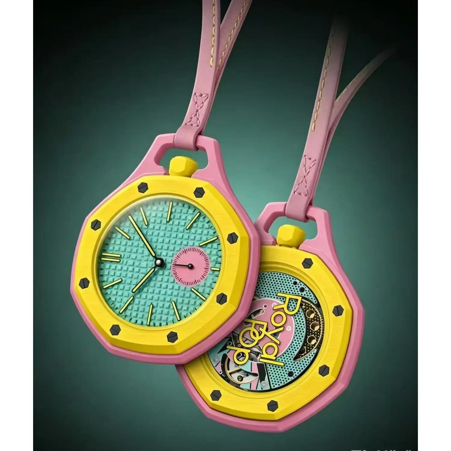 Unisex Octagonal Lanyard Strap Quartz Watch, Colorblock Pendant Timepiece for Travel, Everyday Carry, Bags
