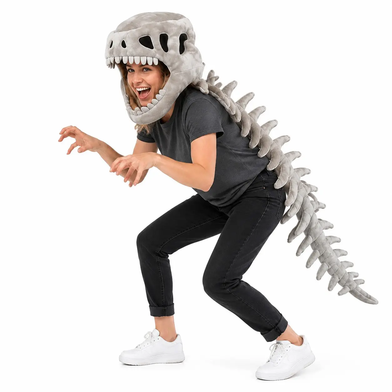 Role playing costume dinosaur costume set game costume, spine dragon skull mask with plush spine, animal themed texture, suitable for themed parties, creating a lively and fun atmosphere