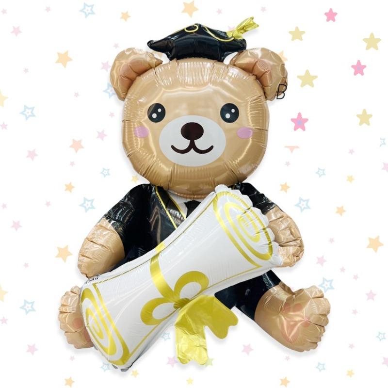 Decorating Graduation Bear Shaped Balloon, 1 Count Bear Holding Graduation Certificate Balloon, Birthday Party Photo Props, Background Decoration for Graduation Party, Decorations Supplies