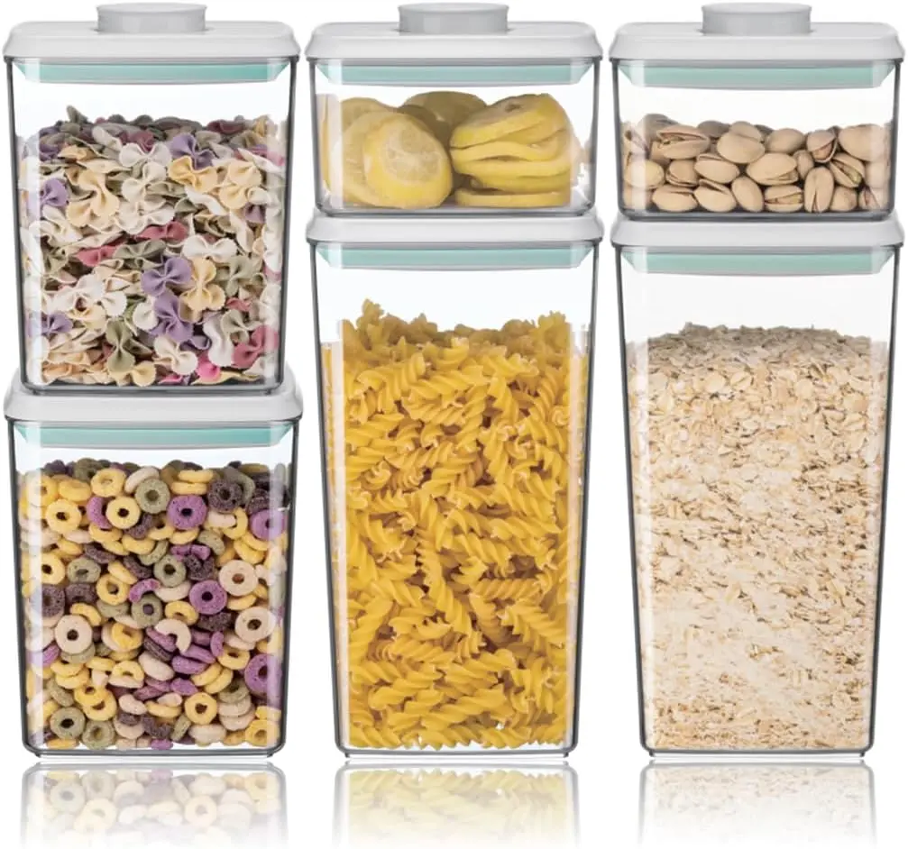 Food Storage Container Sets with Lids 6Pcs Pop Containers for Kitchen Pantry Organization Stackable Kitchen Storage Containers for Cereal Flour Sugar (0.5, 1.2, 1.8qt)*2