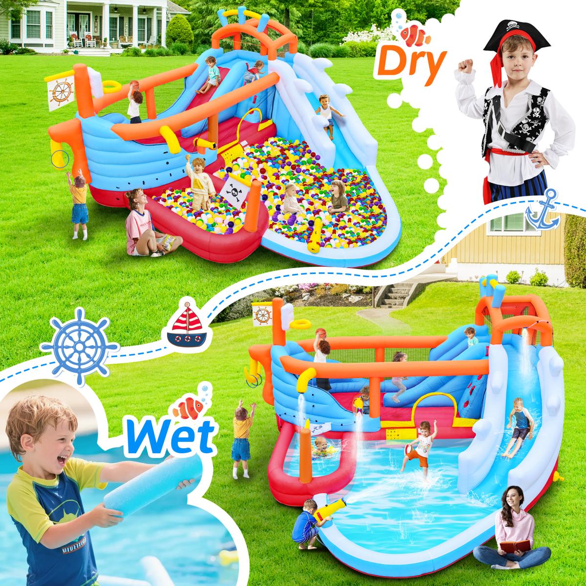 Aobtkel,9 in1 Inflatable slide water park bouncing house outdoor Soccer garden bouncer with Splash pool & Water gun & Climbing wall & Basketball & Football,Inflatable Water Slide With Air Blower, Inflatable Mighty Bounce, Mega Water Park Bouncy Cast