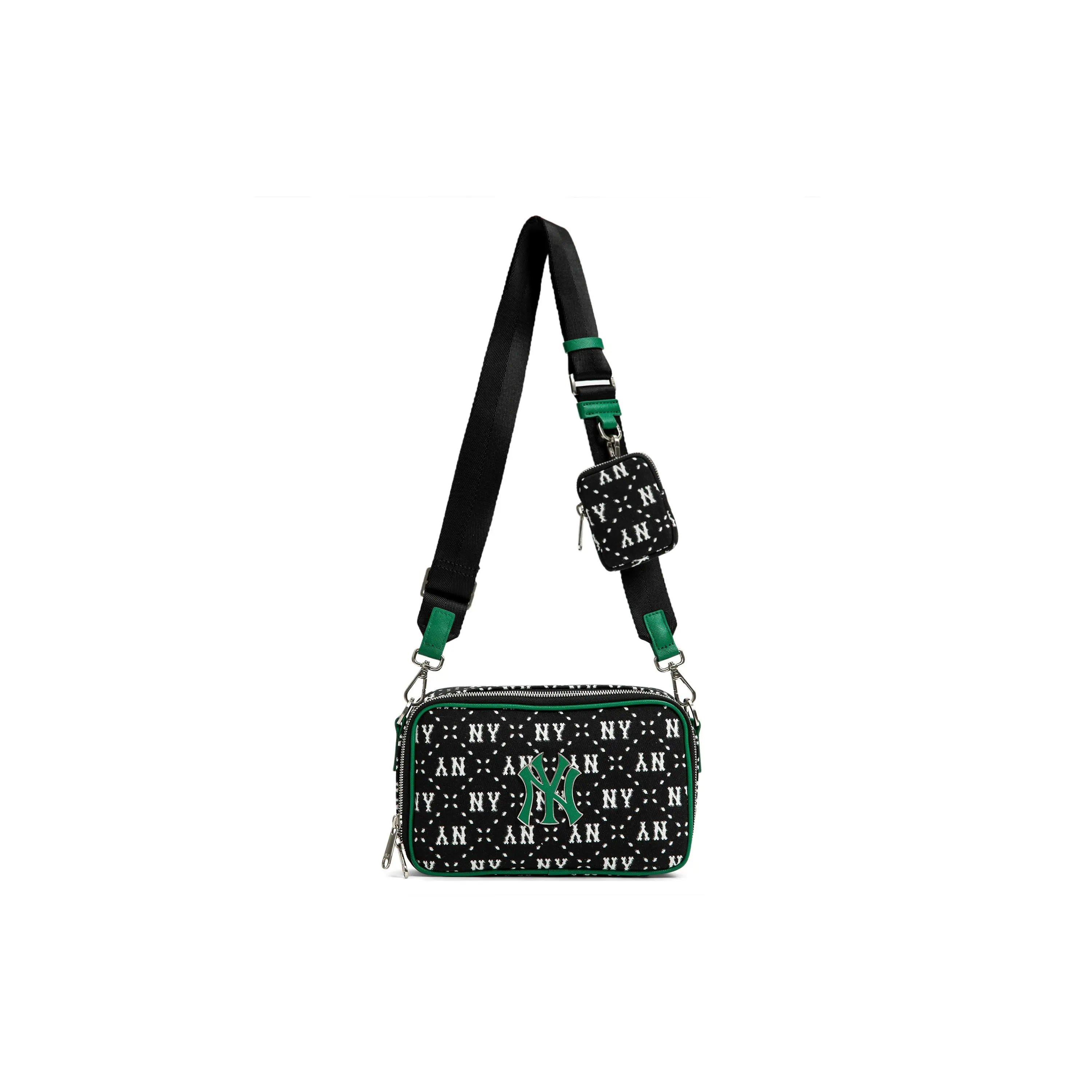 MLB Monogram Vintage Floral Nylon Crossbody Bag for Men and Women – New York Yankees Themed Camera Bag, Black