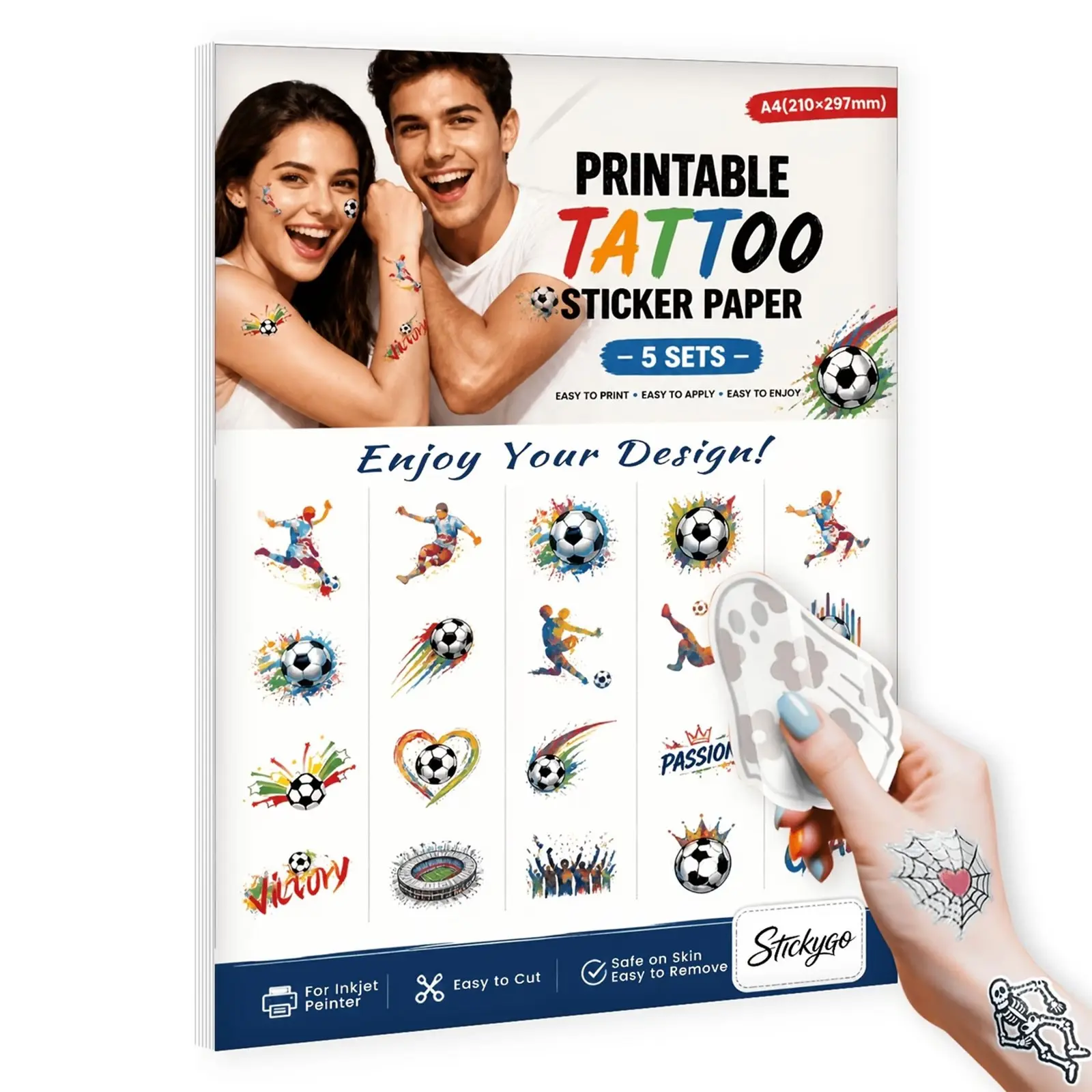 A4 Printable Temporary Body Art Sticker Paper, 5 Sets, 8.3x11.7'' Premium Transfer Paper, DIY Personalized Body Art for Parties