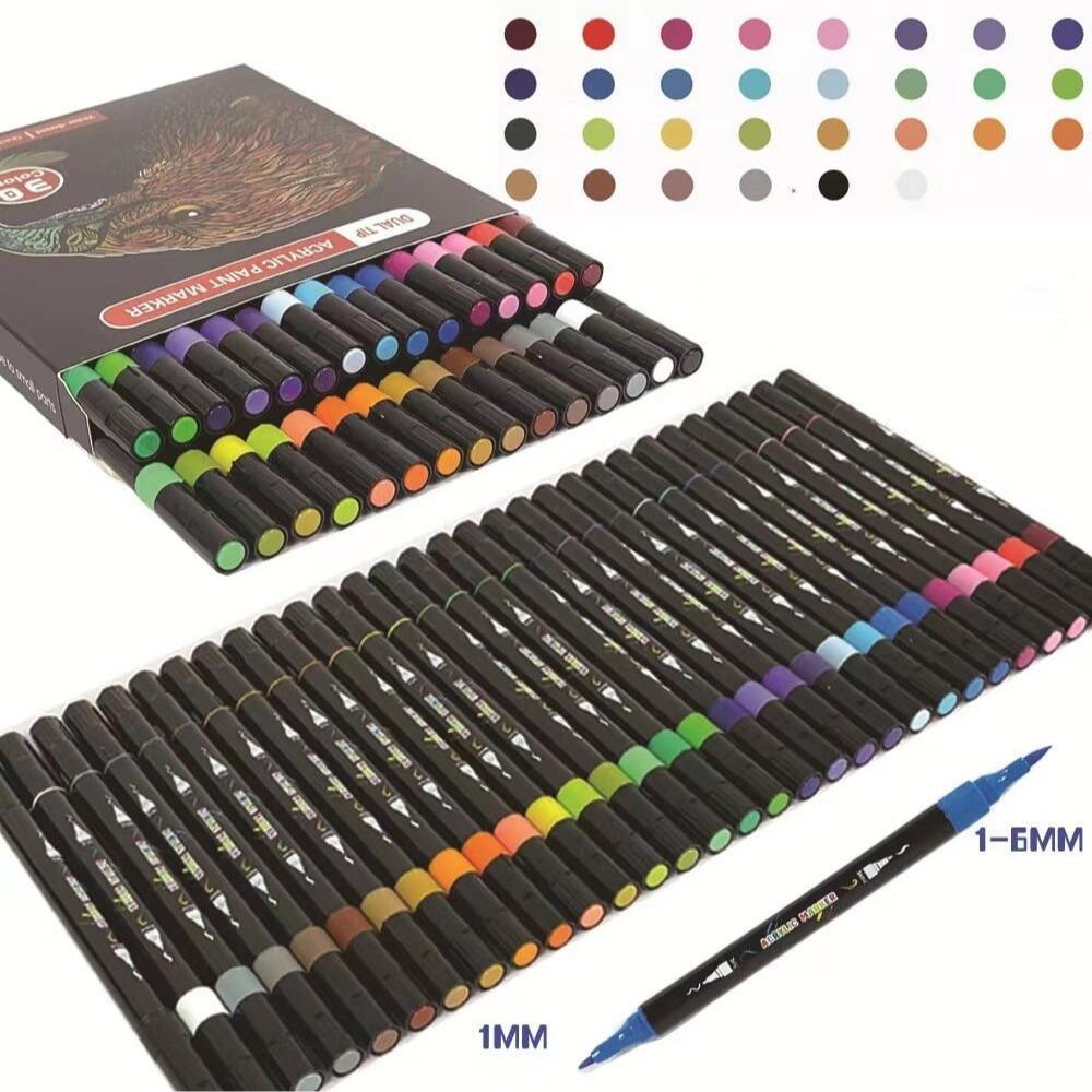 Double Head Acrylic Paint Marker, 1 Set Glass Album Ceramic Art Coloring Pen Set, Coloring Markers, Graffiti Markers, Professional Painting Set, Acrylic Drawing Markers, Summer Gifts