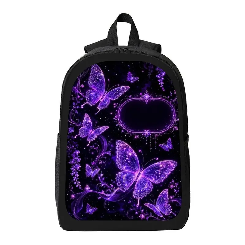 Purple Butterfly Backpack Gothic Fairycore Floral Galaxy Bookbag, Aesthetic Starry Travel Daypack for Women Teens College School Daily Use