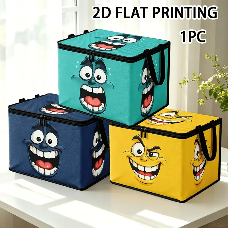 Funny Cartoon Smile Storage Box, Waterproof Durable Fabric Organizer, Large Capacity Foldable Home Storage, Reusable Contemporary Style, Folding Boxes