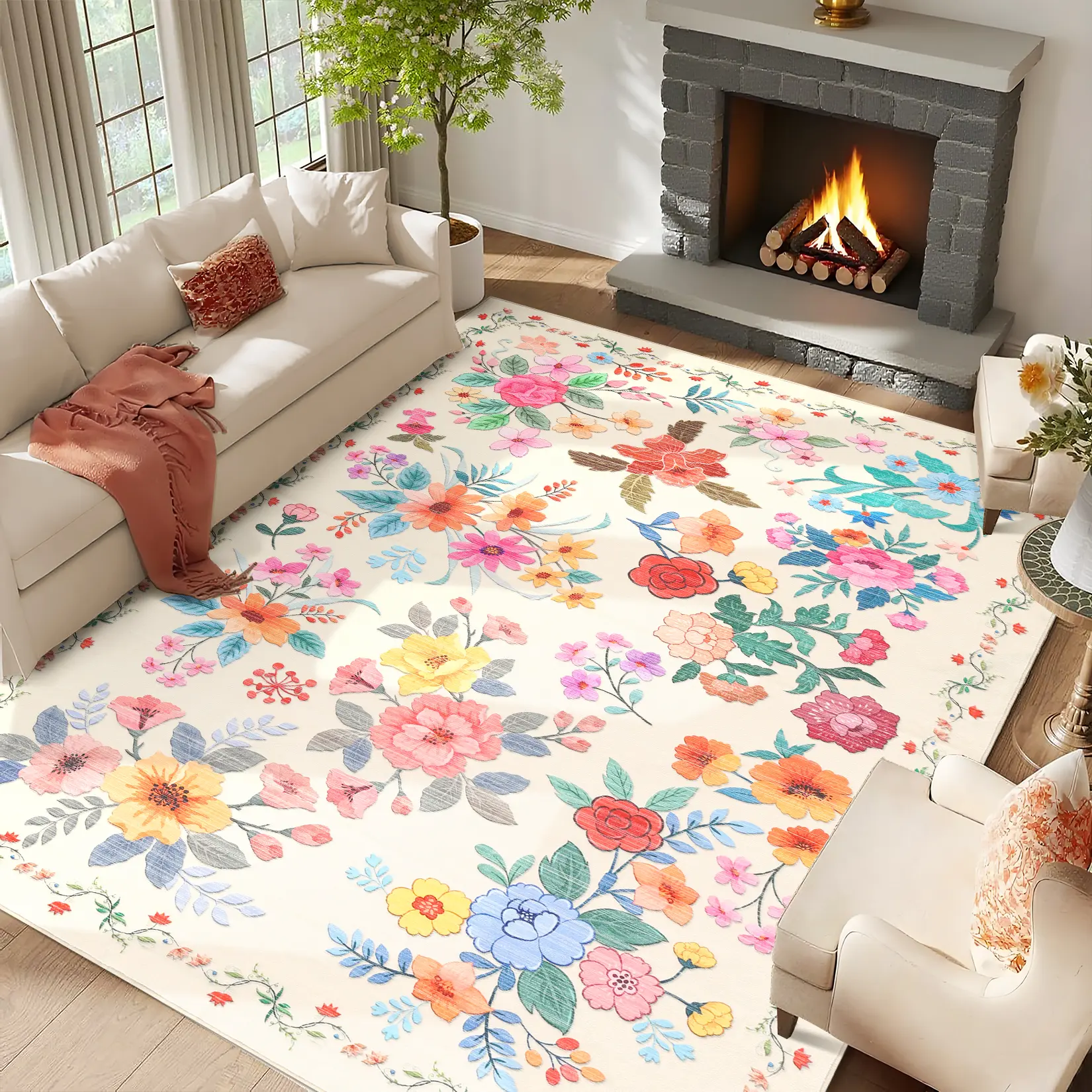 Washable Collapsible Area Rug - Soft Carpet with Non-Slip Backing for Living Room, Bedroom, Entryway